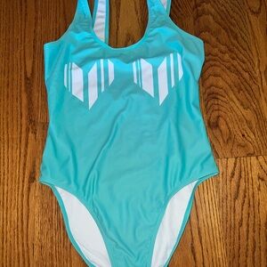 Women’s Aqua One-Piece Swimsuit with White Graphic Accent